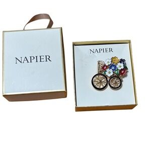 Napier Gold Tone Spring Summer Flower Bike Bicycle Pin Brooch Pendant NIB